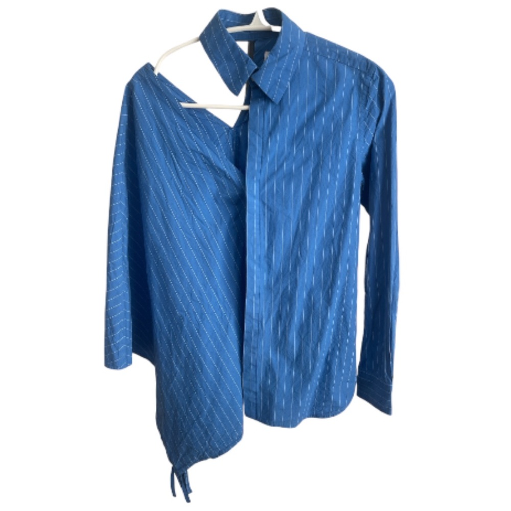 FACETASM Blue Pinstripe Deconstructed Asymmetrical Shirt Size 1 SM Made in Japan